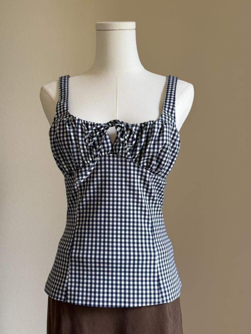 Zara Gingham Tie Front Tank Top